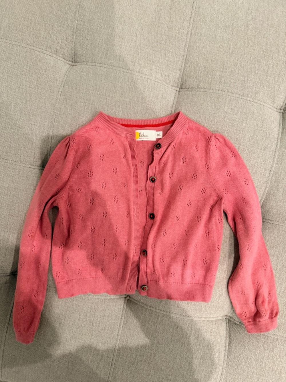 Mini Boden Rose Pink Eyelet Knit Cardigan
